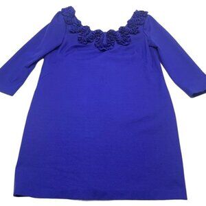•- Tibi Mini Dress Ruffle Neckline Blue F25